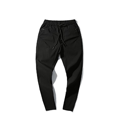 Aooword-men clothes Cintura media ajuste estiramiento simple ocio bolsillo recto décimas pantalones Para Hombres negro 30