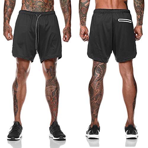 Aotlet Pantalones Cortos Deportivos para Hombre,2 en 1 Pantalón Corto Deportivo Secado Rápido Shorts Pants para Tenis Running Fitness Gimnasio Gym Atletismo Verano Nadar,Negro,M-3XL