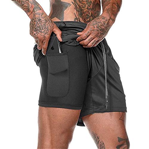 Aotlet Pantalones Cortos Deportivos para Hombre,2 en 1 Pantalón Corto Deportivo Secado Rápido Shorts Pants para Tenis Running Fitness Gimnasio Gym Atletismo Verano Nadar,Negro,M-3XL