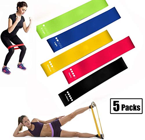 Aowentrade Resistance Bands Exercise Loops, Resistance Loop Bands, Natural Latex Workout Bands with Carrying Bag for Home Fitness, Gym, Yoga, Strength Training, Physical Therapy (5 Pack)