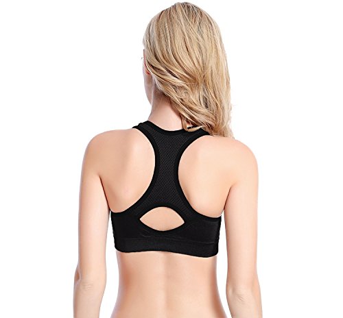 APIKA De Las Mujeres Amortiguador De Soporte De Alto Impacto Seamless Racer Back De Entrenamiento Respirable Sujetador Deportivo(L,Negro)