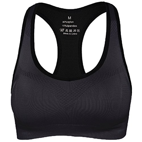 APIKA De Las Mujeres Amortiguador De Soporte De Alto Impacto Seamless Racer Back De Entrenamiento Respirable Sujetador Deportivo(L,Negro)