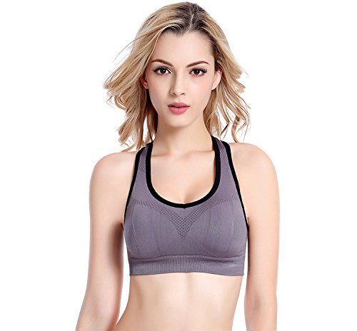 APIKA De Las Mujeres Amortiguador De Soporte De Alto Impacto Seamless Racer Back De Entrenamiento Respirable Sujetador Deportivo(XL,Gris)