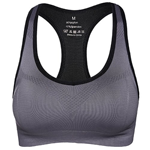 APIKA De Las Mujeres Amortiguador De Soporte De Alto Impacto Seamless Racer Back De Entrenamiento Respirable Sujetador Deportivo(XL,Gris)