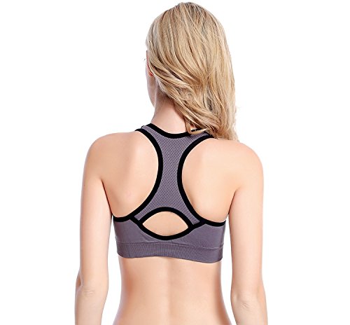 APIKA De Las Mujeres Amortiguador De Soporte De Alto Impacto Seamless Racer Back De Entrenamiento Respirable Sujetador Deportivo(XL,Gris)