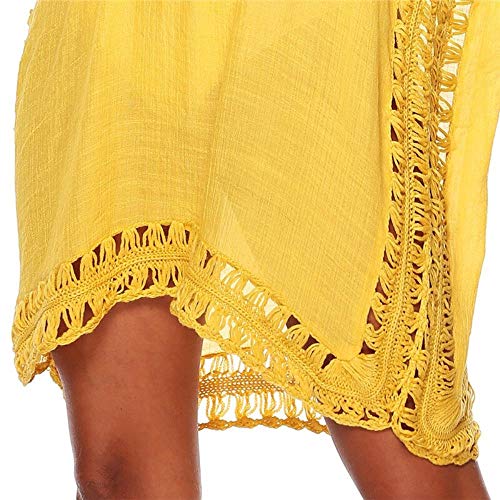 APOO Vestido de Playa Suelto para Mujer Sexy Túnica Bikini sólido Traje de baño Ropa de Playa Traje de baño Vestido de Playa Ahuecado Robe De Plage, Estilo1-Amarillo, Talla única