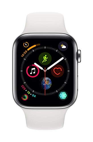 Apple Watch Series 4 (GPS + Cellular) con caja de 44 mm de acero inoxidable y correa deportiva blanca