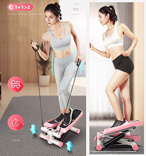 Aprilhp Mini Stepper, Stepper Up-Down Máquina de Step para Fitness, Carga-150KG, Maquinas de Gimnasio para Casa, Stair Stepper con Cuerdas de Resistencia para Mujeres y Hombres