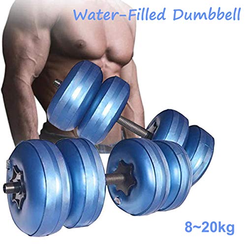 AQOTER Juego de Mancuernas Ajustables de Agua para Pesas de Gimnasia Ajustables para Hombres y Mujeres (Blue-5-20kg)