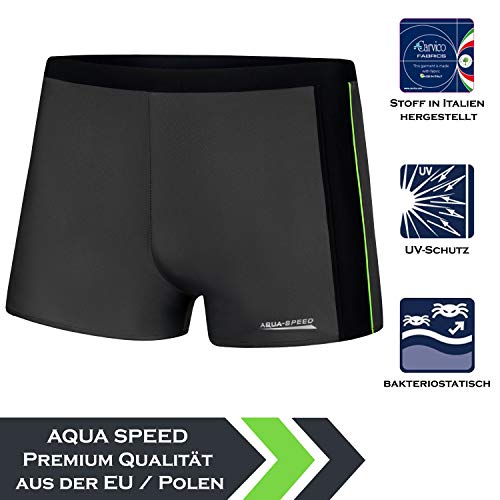 Aqua Speed® Jason Hombres Bañadores | Pantalones de baño | S-XXXL | Moderno | Tejido Malaga | Ajuste Protección UV | Resistente al Cloro | Cordón, Tamaño:L, Color:Gray/Black/Gren Piping