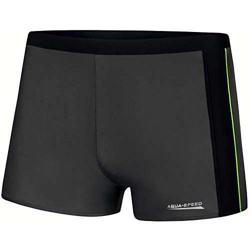 Aqua Speed® Jason Hombres Bañadores | Pantalones de baño | S-XXXL | Moderno | Tejido Malaga | Ajuste Protección UV | Resistente al Cloro | Cordón, Tamaño:L, Color:Gray/Black/Gren Piping