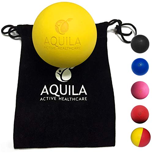 AQUILA ACTIVE Pelota Lacrosse para Masaje - Rehabilitacion - Pilates y Fisioterapia - automasaje tu miofascial Trigger Point con el Bolso de Lazo (Amarillo)