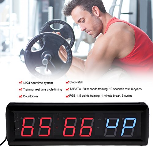 Aramox 1.8" Reloj de Pared LED Gimnasio Temporizador de intervalos Cronómetro con Control Remoto IR(Azul)