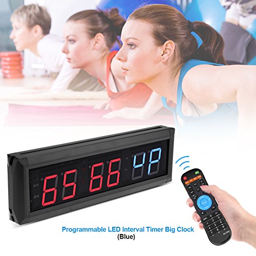 Aramox 1.8" Reloj de Pared LED Gimnasio Temporizador de intervalos Cronómetro con Control Remoto IR(Azul)