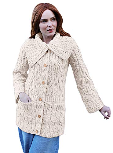 Aran Woollen Mills Cárdigan Largo de Lana de Merino para Mujer - Marrón - X-Small