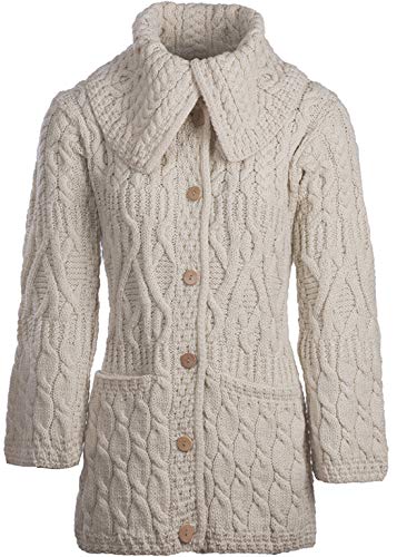 Aran Woollen Mills Cárdigan Largo de Lana de Merino para Mujer - Marrón - X-Small