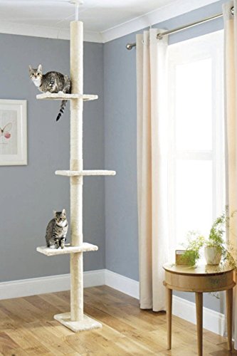 Árbol Rascador para Gatos, Rascador de suelo a techo para gatos, Poste escalador de Sisal Natural, Árbol para Gatos Extensible, Arbol Rascador de actividades con Poste para Gato, Color Beige