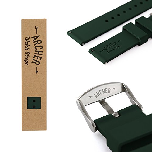 Archer Watch Straps | Repuesto de Correa Reloj de Silicona para Hombre y Mujer, Caucho Fácil de Abrochar para Relojes y Smartwatch | Verde Británico de Competición, 20mm