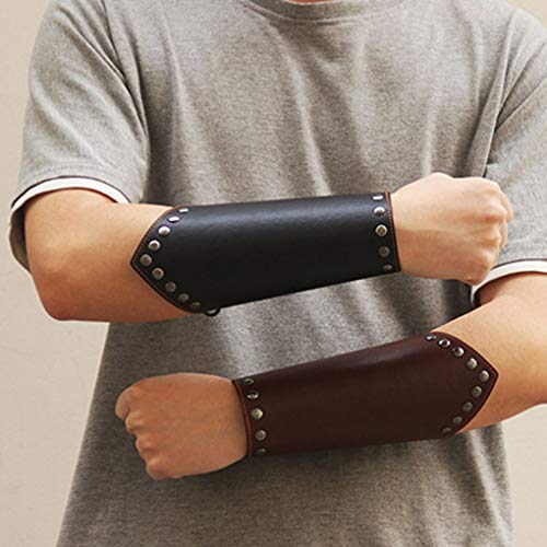 Arichtop Brazales de cuero medieval Steampunk guantelete Muñequera ancha brazales remache Banda para el brazo cosplay Atrezzo