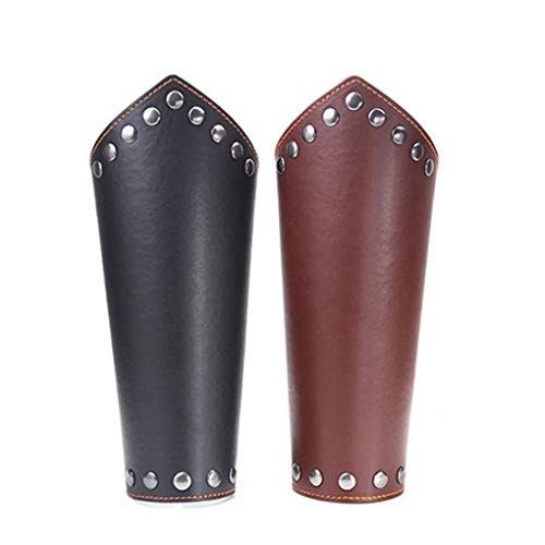 Arichtop Brazales de cuero medieval Steampunk guantelete Muñequera ancha brazales remache Banda para el brazo cosplay Atrezzo