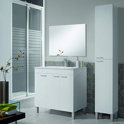 ARKITMOBEL 305260BO, Columna de baño Koncept con 2 Puertas y 4 Patas, Color Blanco Brillo, Medidas: 182 cm (Alto) x 30 cm (Largo) x 25 cm (Fondo)