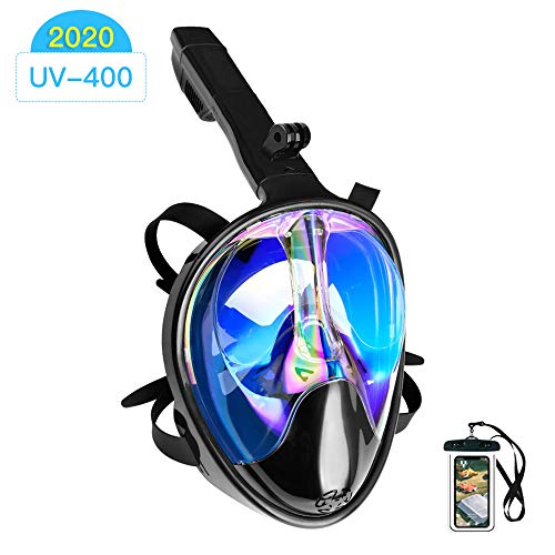 Arkmiido Máscara de Buceo, máscara de Snorkel Full Face 180 ° Visible con Soporte para cámara Deportiva, Fuga submarina Anti-huida, Anti-UV, para Adultos (S/M)