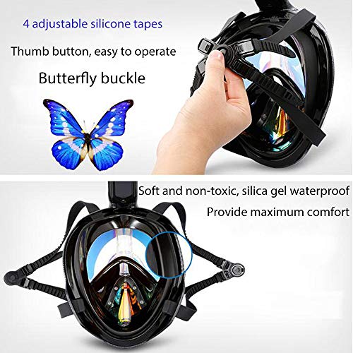 Arkmiido Máscara de Buceo, máscara de Snorkel Full Face 180 ° Visible con Soporte para cámara Deportiva, Fuga submarina Anti-huida, Anti-UV, para Adultos (S/M)