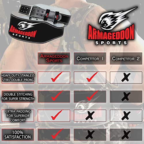 ARMAGEDDON SPORTS Cinturón Musculación para Halterofilia Levantamiento de Pesas Gimnasio Fitness Gym - 15 cm de Ancho Protección Lumbar - Cuero Auténtica para Hombre y Mujer