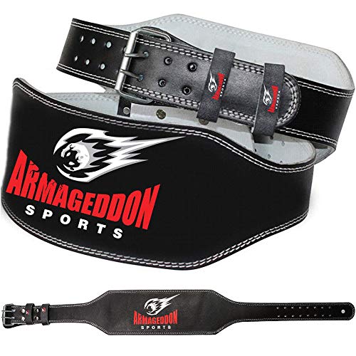 ARMAGEDDON SPORTS Cinturón Musculación para Halterofilia Levantamiento de Pesas Gimnasio Fitness Gym - 15 cm de Ancho Protección Lumbar - Cuero Auténtica para Hombre y Mujer