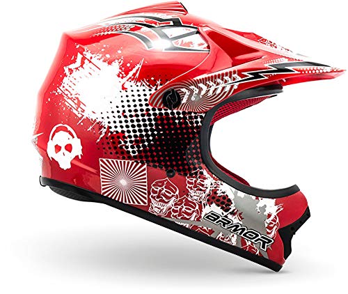 ARMOR Helmets AKC-49 Casco Moto-Cross, DOT certificado, Bolsa de transporte, M (55-56cm), Rojo