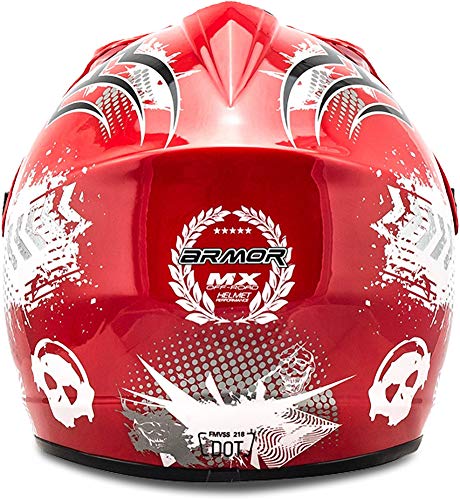 ARMOR Helmets AKC-49 Casco Moto-Cross, DOT certificado, Bolsa de transporte, M (55-56cm), Rojo