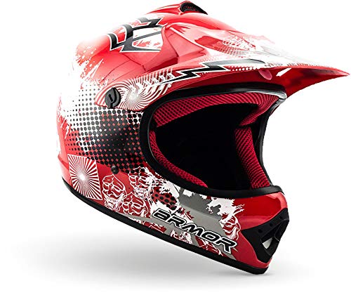 ARMOR Helmets AKC-49 Casco Moto-Cross, DOT certificado, Bolsa de transporte, M (55-56cm), Rojo