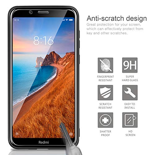 AROYI Funda Xiaomi Redmi 7A & Cristal Templado, Carcasa Silicona TPU Ultra Fina Alta Resistente y Flexibilidad Fundas Cover Caso para Xiaomi Redmi 7A-Negro