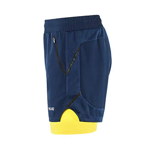 ARSUXEO B191 - Pantalones cortos de running activos 2 en 1 con 2 bolsillos con cremallera - Azul - Medium