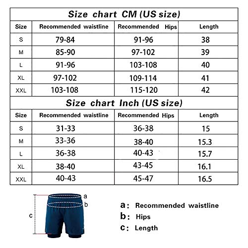 ARSUXEO B191 - Pantalones cortos de running activos 2 en 1 con 2 bolsillos con cremallera - Azul - Medium