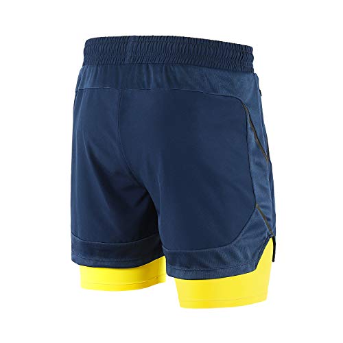 ARSUXEO B191 - Pantalones cortos de running activos 2 en 1 con 2 bolsillos con cremallera - Azul - Medium