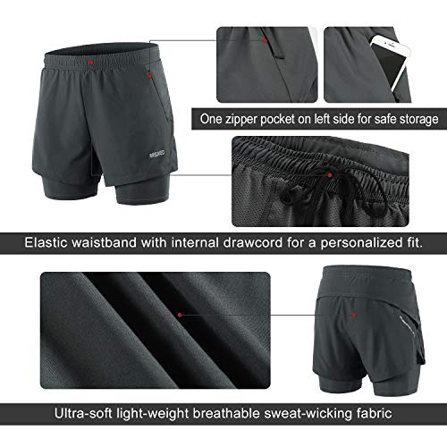 ARSUXEO B202 - Pantalones cortos para correr con cremallera transpirable - Gris - Large