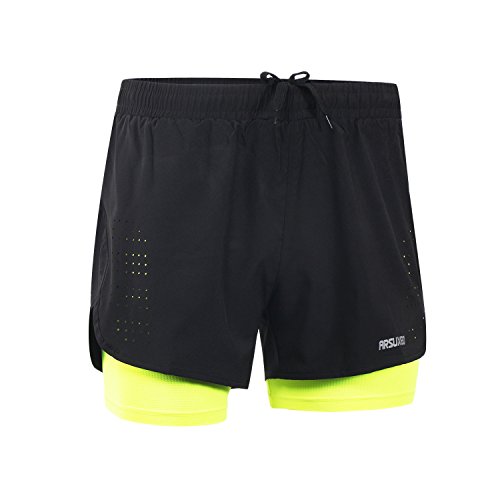 ARSUXEO Pantalones Cortos para Correr Entrenamiento Activo 2 en 1 Tamaño para los Hombres Large Verde