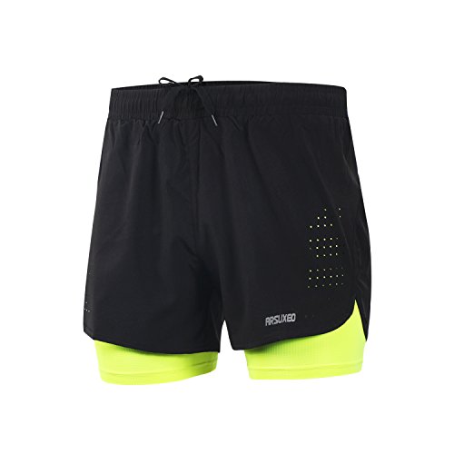 ARSUXEO Pantalones Cortos para Correr Entrenamiento Activo 2 en 1 Tamaño para los Hombres Large Verde