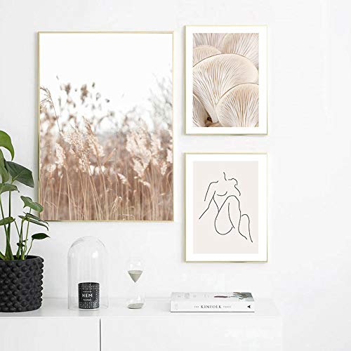 Art Reeds Mushroom Poster Nordic Canvas Wall Art Print Nature Painting Minimalist Picture Scandinavian Decor 50x70cm