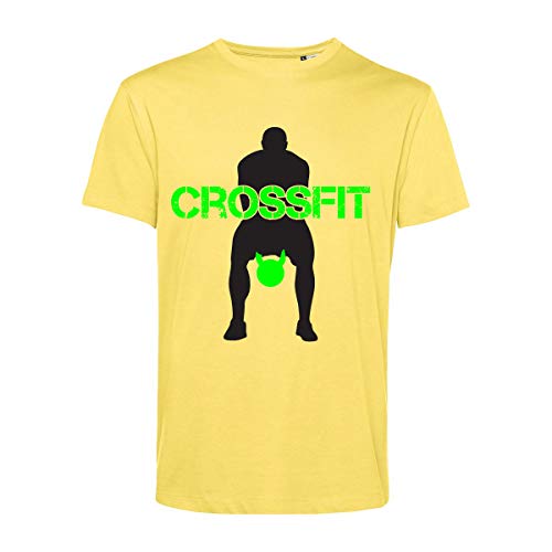 Art T-shirt, Camiseta Crossfit Kettlebell, Hombre amarillo XXL