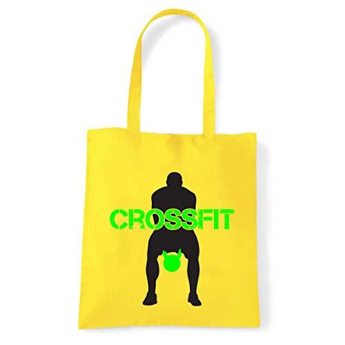 Art T-shirt, Shoulder Crossfit Kettlebell, Shopper, Mare amarillo Talla única