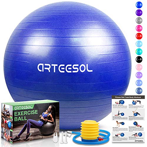 arteesol Balón de Ejercicio Anti-explosión, 45cm / 55cm / 65cm / 75cm Fitness Yoga Ball Estabilizador de balón de Equilibrio Resistente con Bomba rápida para Core Force