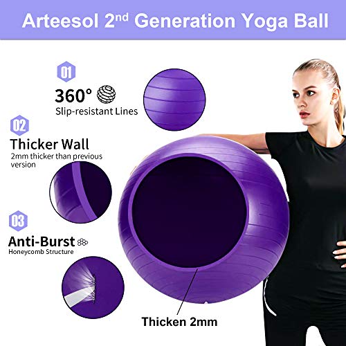 arteesol Balón de Ejercicio Anti-explosión, 45cm / 55cm / 65cm / 75cm Fitness Yoga Ball Estabilizador de balón de Equilibrio Resistente con Bomba rápida para Core Force