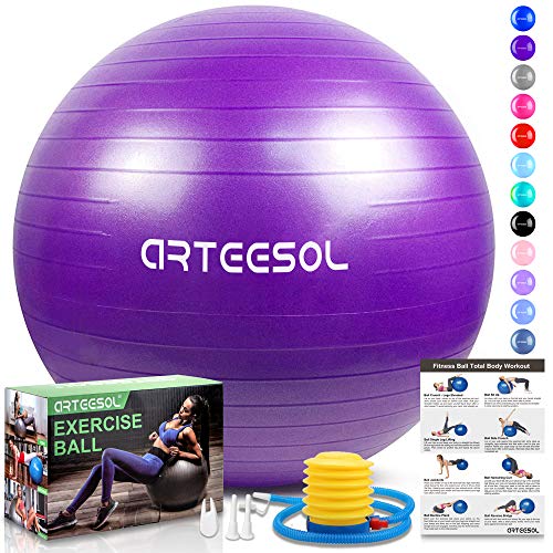 arteesol Balón de Ejercicio Anti-explosión, 45cm / 55cm / 65cm / 75cm Fitness Yoga Ball Estabilizador de balón de Equilibrio Resistente con Bomba rápida para Core Force