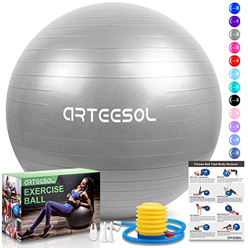 arteesol Balón de Ejercicio Anti-explosión, 45cm / 55cm / 65cm / 75cm Fitness Yoga Ball Estabilizador de balón de Equilibrio Resistente con Bomba rápida para Core Force