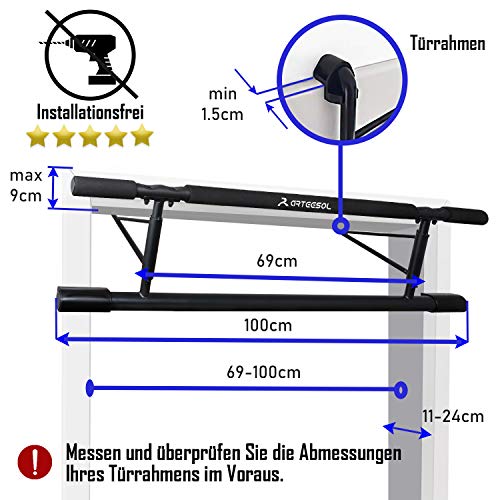 arteesol – Barra de dominadas para marco de puerta, marco de puerta prémium para colgar sin tornillos y sin resbalones, barra de sujeción antideslizante, para entrenamiento corporal, hasta 130 kg, 002