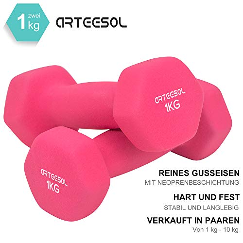 arteesol Mancuernas 1kg/2kg/3kg/4kg/5kg/8kg Pares con Mancuernas Ligero Pesado para Hombres Mujeres Pesos Gimnasio en casa Ejercicio de Fuerza Impermeable y Antideslizante (Juego de 2)