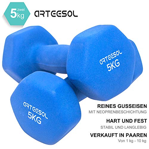 arteesol Mancuernas 1kg/2kg/3kg/4kg/5kg/8kg Pares con Mancuernas Ligero Pesado para Hombres Mujeres Pesos Gimnasio en casa Ejercicio de Fuerza Impermeable y Antideslizante (Juego de 2)