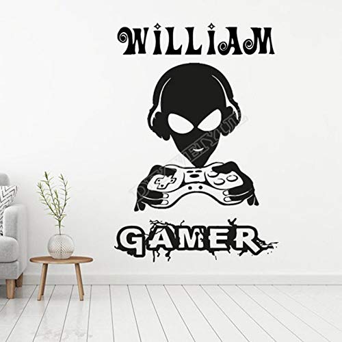 ASFGA Gamer Wall Decal Vinyl Game Controller Video Game Boy Name Custom Wall Decals Decora Mural para Niños Dormitorio 61X42cm